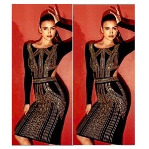 RARE Bebe bodycon cut-out embellished dress w tags